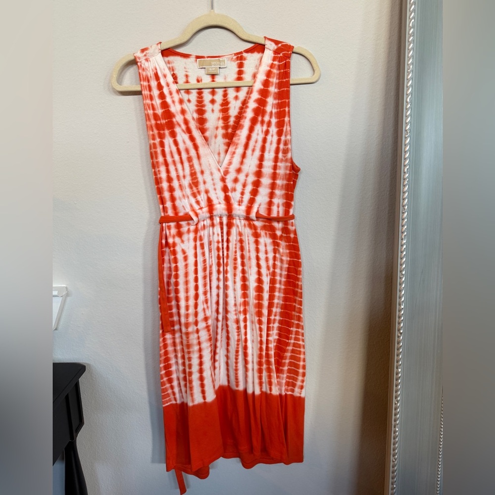 EUC MICHAEL Michael Kors Orange Tie-Dye Midi/Knee Length Dress